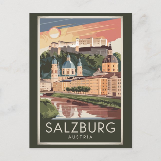 Salzburg Österreich Illustration Travel Art Vintag Postkarte (Vorderseite)