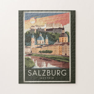 Salzburg Österreich Illustration Travel Art Vintag Puzzle