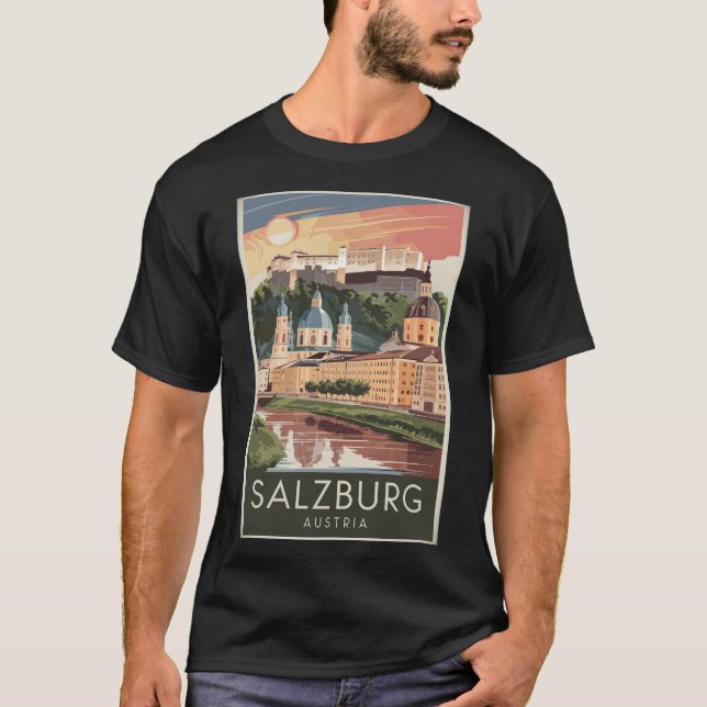 Salzburg Österreich Illustration Travel Art Vintag T-Shirt (Vorderseite)