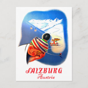 Salzburg, Österreich. Junge träumt vom Skifahren Postkarte