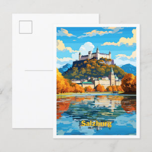 Salzburg Österreich Kunst Vintage Reise Illustrati Postkarte