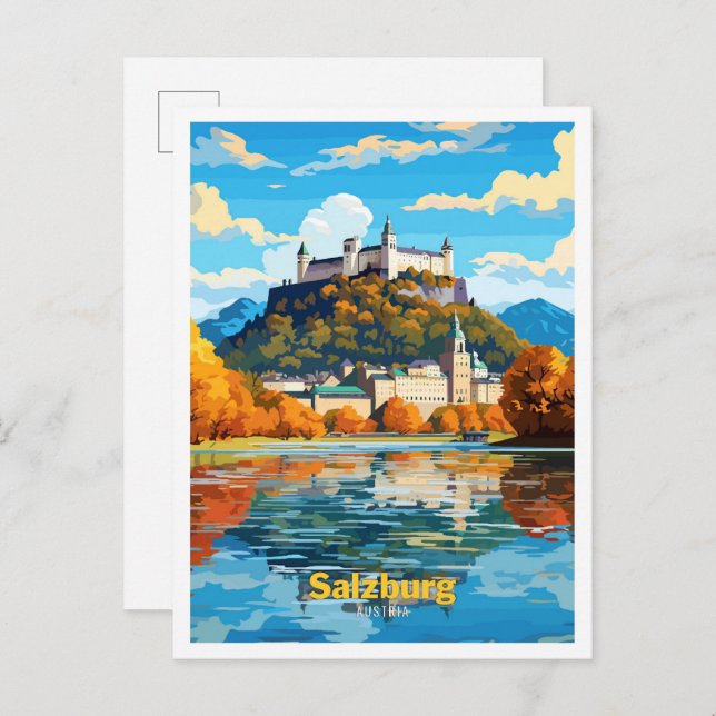 Salzburg Österreich Kunst Vintage Reise Illustrati Postkarte (Vorne/Hinten)