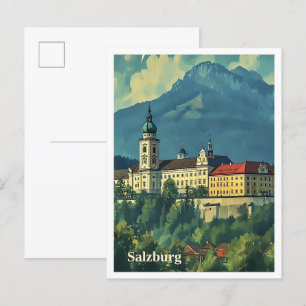 Salzburg Österreich künstlerische Reiseillustratio Postkarte