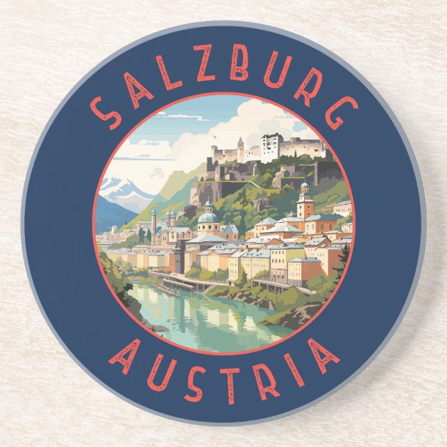 Salzburg Österreich Retro Distressed Circle Getränkeuntersetzer (Vorne)