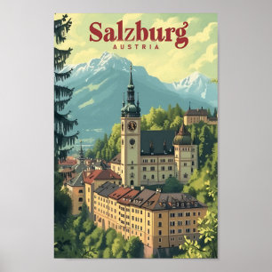 Salzburg Österreich Vintage Kunstreise Illustratio Poster