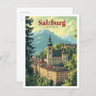 Salzburg Österreich Vintage Kunstreise Illustratio Postkarte