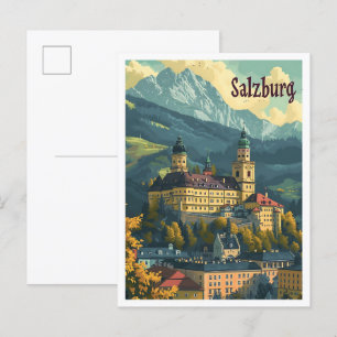 Salzburg Österreich Vintage Kunstreise Illustratio Postkarte