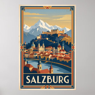 Salzburg Österreich Vintage-Reiseillustration Poster