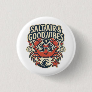 Salzige Luft & Gute Vibes Retro-Beach-Button Button