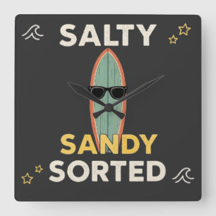 Salzige Sandy Sortierte Lustige Surfboard Strand S Quadratische Wanduhr