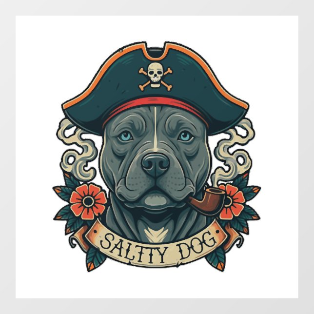 Salziger Hund Pitbull Fensteraufkleber (Blatt)