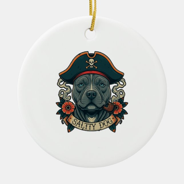 Salziger Hund Pitbull Keramik Ornament (Vorne)