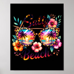 Salziger Strand tropische Blumen Leopard Sonnenbri Poster