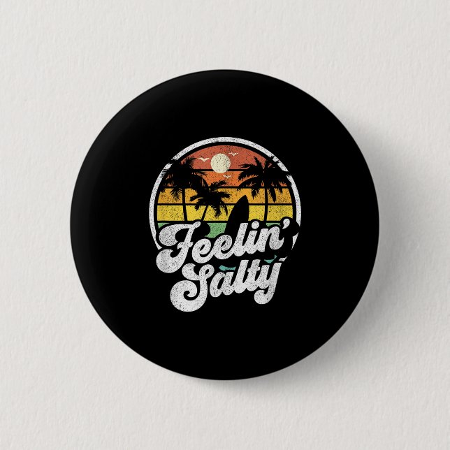 Salziges Insel-Urlaub-Surfen Palm Retro B Button (Vorderseite)