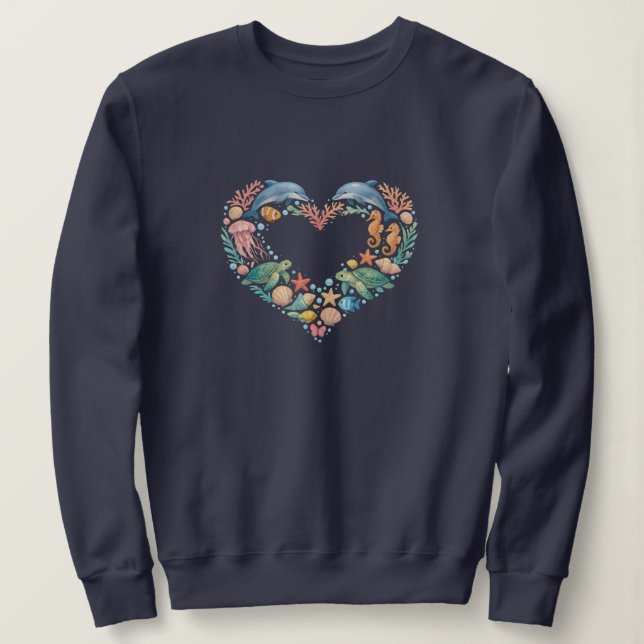 Salzwasser-Meeresleben Herz Sweatshirt (Design vorne)