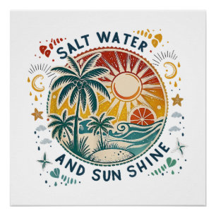 Salzwasser und Sonnenschein Vintage Tropischer Str Poster