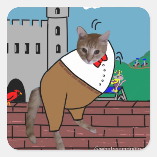 Sam Le Cat Humpty Dumpty Quadratischer Aufkleber (Vorderseite)