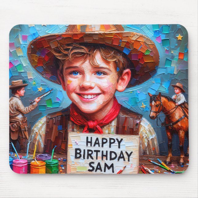 SAM ~ Zany Cowboy BIRTHDAY Geschenk ~ Mousepad (Vorne)