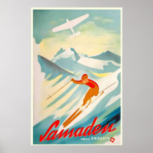 Samaden Schweiz Switzerland Schweizer Alpen Vintag Poster