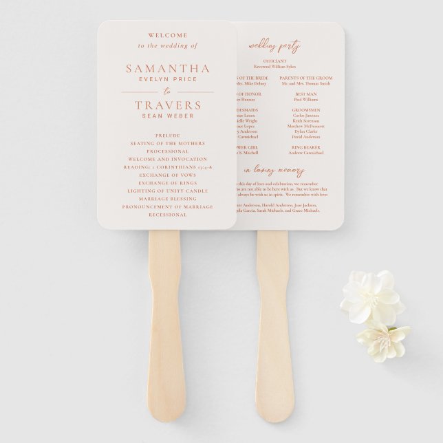 Samantha Burnt Orange Traditional Elegant Wedding Fächer (Vorne und Hinten)