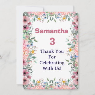 Samantha Floral Dankeskarte, 3. Geburtstag Dankeskarte