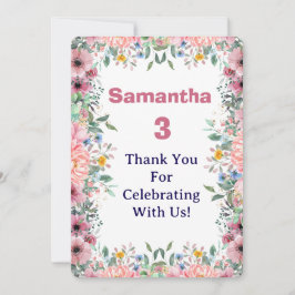 Samantha Floral Thank You Card, 3rd Birthday Dankeskarte