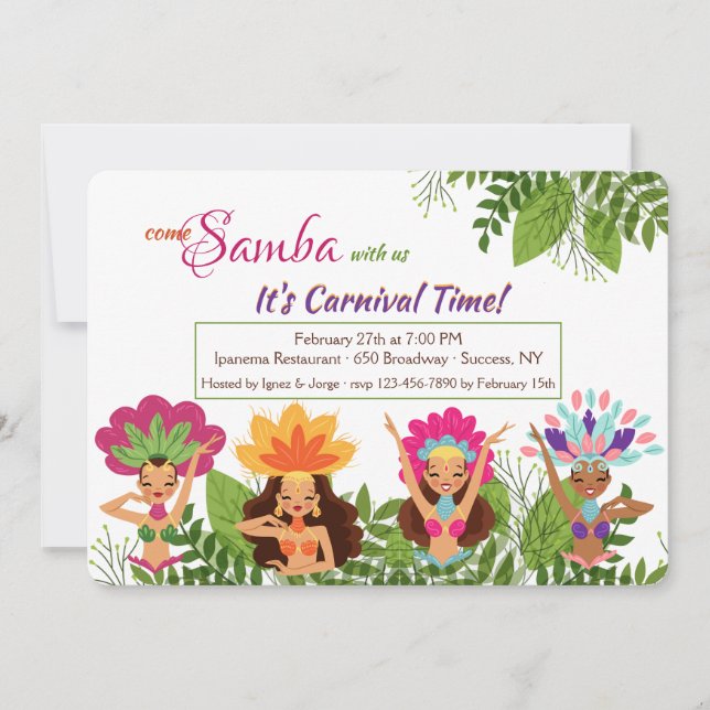 Samba-Tänzer-Karnevals-Einladung Einladung (Vorderseite)
