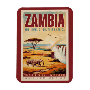 Sambia Landschaft Illustration Reise Kunst Vintage Magnet