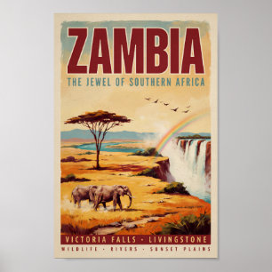 Sambia Landschaft Illustration Reise Kunst Vintage Poster