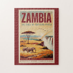 Sambia Landschaft Illustration Reise Kunst Vintage Puzzle