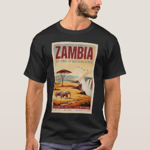 Sambia Landschaft Illustration Reise Kunst Vintage T-Shirt