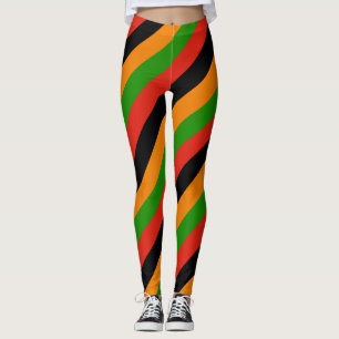 Sambia National Flag Colors Diagonal Striped Leggings