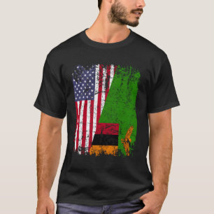 Sambische Wurzeln Halb Amerikanische Flagge USA Sa T-Shirt