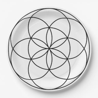 Samen des Lebens Heilige Geometrie, schwarz und we Pappteller