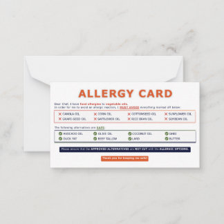 Samenöl-Allergie-Karte Mitteilungskarte