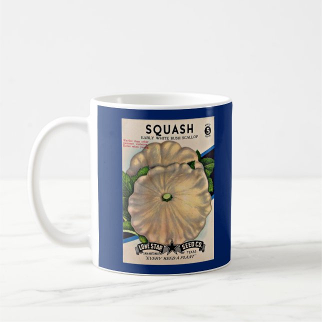 Samenpaket der 50er Jahre, weißer Squash-Druck Kaffeetasse (Links)