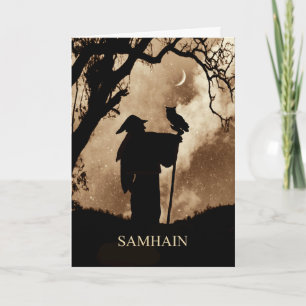 Samhain Blessing Mystic Wizard and Owl Karte