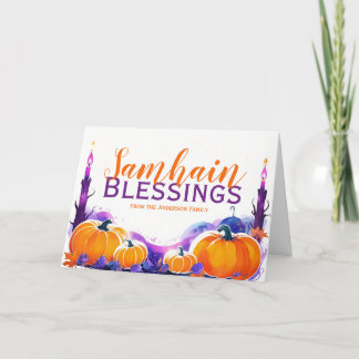 Samhain Blessings Pumpkins & Candles Halloween Feiertagskarte