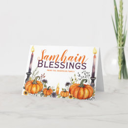 Samhain Blessings Pumpkins & Candles Halloween Feiertagskarte