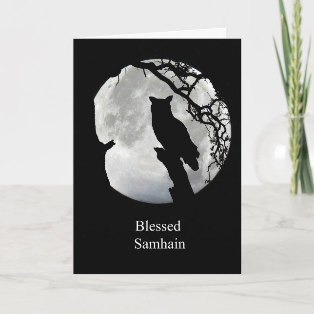 Samhain Card mit Owl und Moon Sabbat Karte (Vorderseite)