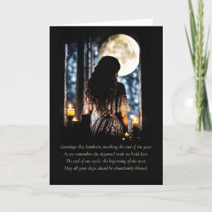 Samhain Greetings with Moon Candles Mystical Karte