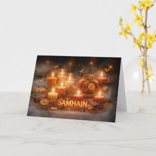 Samhain Kerzen Ringelblumen Kräuter Orangenscheibe Karte