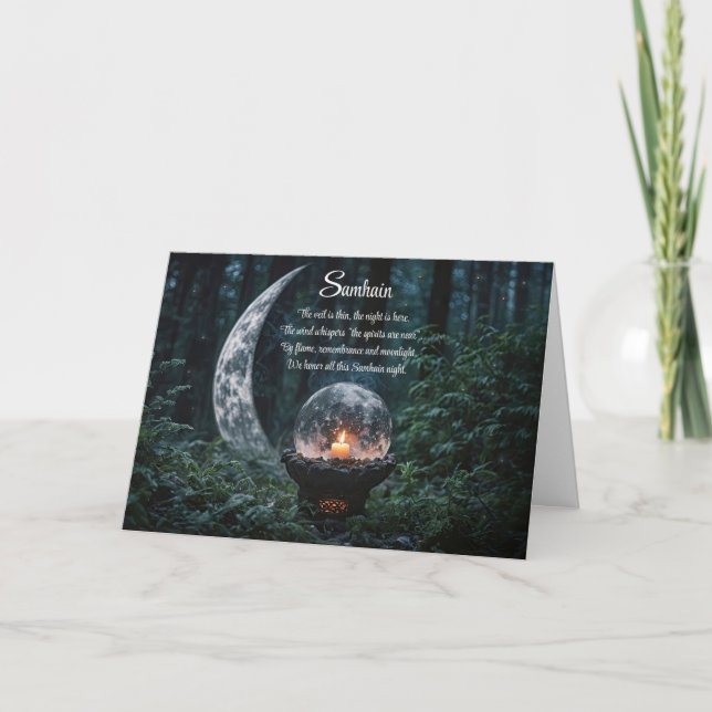 Samhain mit Crystal Ball Crescent Moon und Candle Karte (Vorderseite)