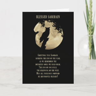 Samhain mit Eule und Ernte Mond Karte
