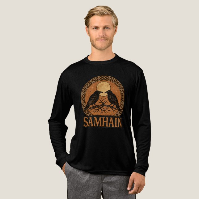 Samhain Pagan Wiccan Celtic Ravens Tri-Blend Shirt (Volle Vorderseite)