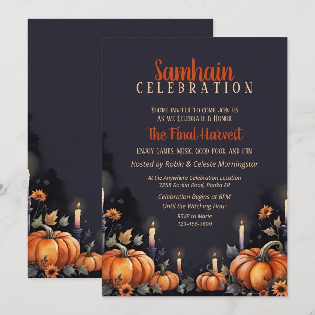 Samhain-Party Herbst Kürbisse & Kerzen Einladung (Vorne/Hinten)