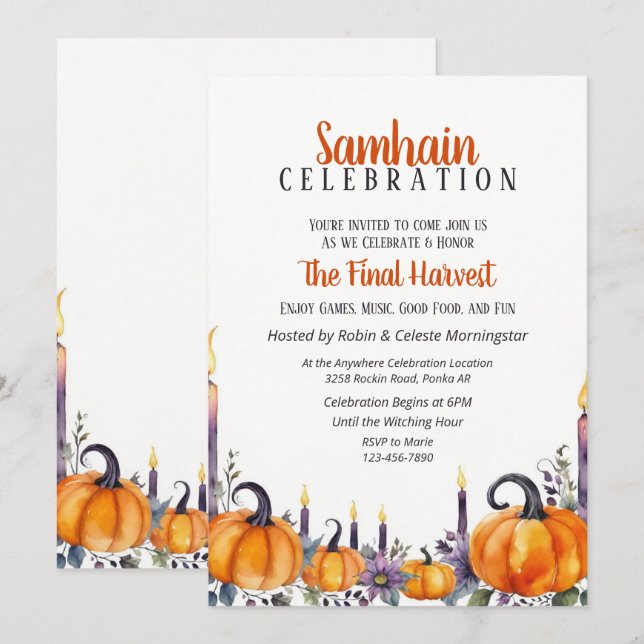 Samhain-Party Herbst-Kürbisse und Kerzen Einladung (Vorne/Hinten)