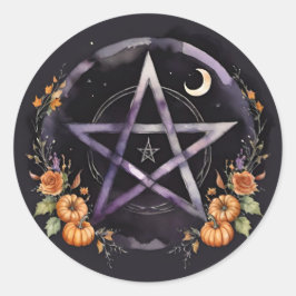 Samhain Pentacle & Fall Pumpkins Witch Runder Aufkleber