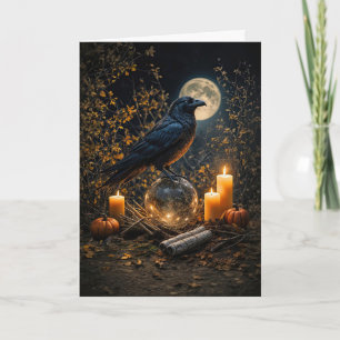 Samhain Schöne schwarze Rabenkerzen und Mond  Karte