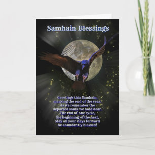 Samhain Segnungen mit Raven oder Crow und Mond Karte